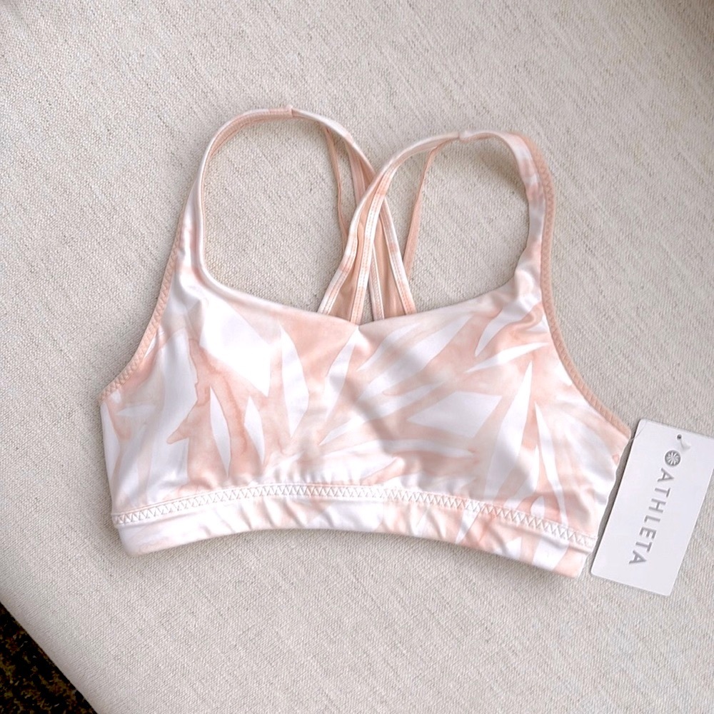 Athleta Floral Transcendence Bra. White/Light Coral. Small. Shortie to match!